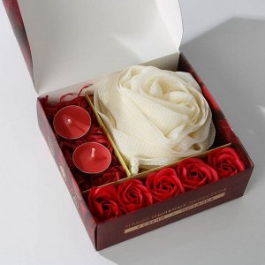 Подарочный набор «Подарок для тебя!», мыльные розы 5 шт, свеча, мочалка