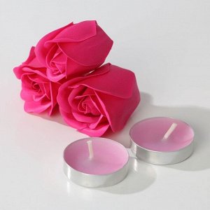 Подарочный набор «С 8 Марта», мыльные розы 5 шт, свеча, мочалка