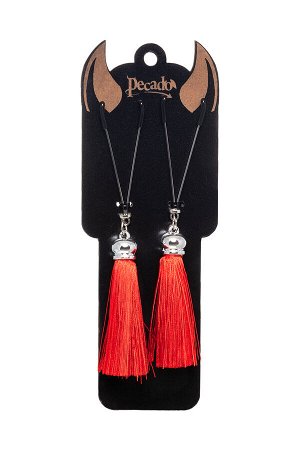 Зажимы на соски «вилки» с кисточками из шелка Pecado BDSM, металл, красный