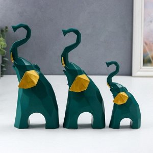 Сувенир полистоун 3D "Зелёные слоны" набор 3 шт 13,5х4,5х7,5 см 20х5,5х9,5 см 21х5,5х10 см