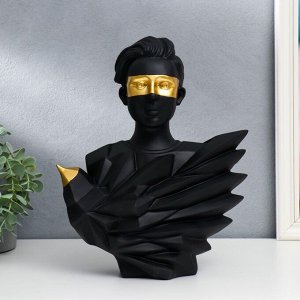 Сувенир полистоун "Девушка с золотой повязкой и птицей" чёрный 31х12х25 см