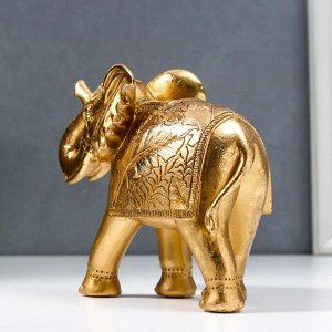 Сувенир полистоун "Слон с пальмовыми листьями на попоне" золотой 16,7х8х20,2 см