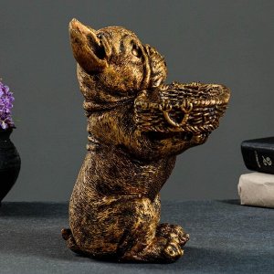 Подставка для мелочей "Собака с корзинкой" бронза, 24х15х17см