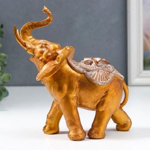 Сувенир полистоун "Африканский слон с цветком на попоне" под бронзу 17х8,5х17 см