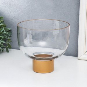 Подсвечник стекло на 1 свечу "Чаша на ножке" прозрачный и золото 15,5х17х17 см