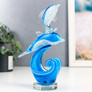 Сувенир стекло "Дельфины на волнах" под муранское стекло МИКС 21х6,5х15 см