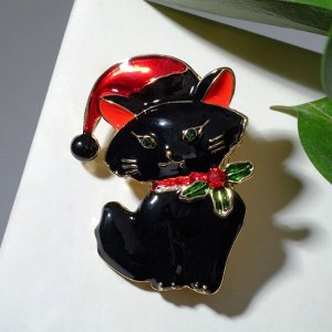 Брошь "Котёнок", цвет красно-чёрный в золоте