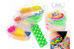 Набор цветных резиночек для детского творчества, пластиковый 3хуровневый контейнер СЕРДЦЕ 3800 резинок