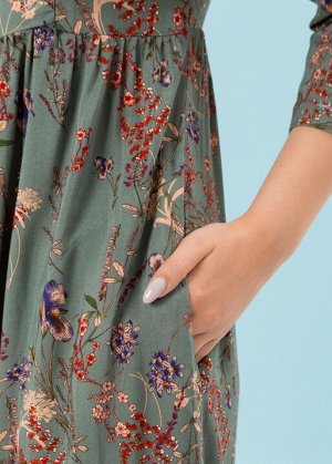 Платье "Лесоль" для беременных и кормящих; цветы-селадон