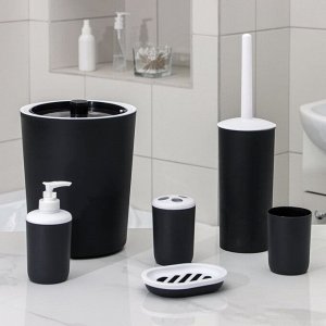 Набор для ванной «Лайт», 6 предметов (мыльница, дозатор, 2 стакана, ёрш, ведро), цвет чёрный