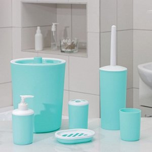 Набор для ванной «Лайт», 6 предметов (мыльница, дозатор, 2 стакана, ёрш, ведро), цвет бирюзовый
