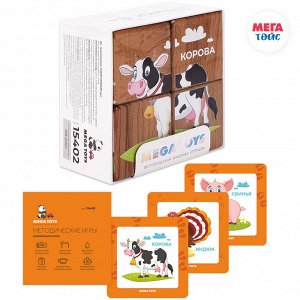Набор кубиков обучающий "Домашние животные" (4кубика, 3 двусторонние карточки, развивающее методическое пособие)