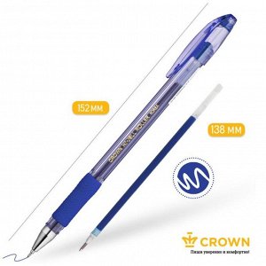 Ручка гелевая Crown HJR-500RNB, чернила синие, узел 0.7 мм, резиновый упор
