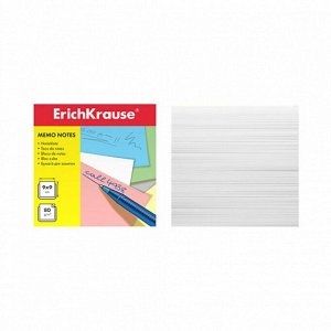 Блок бумаги для записей ErichKrause, 9 x 9 x 9 cм, белизна бумаги 98%, плотность 80 г/м2, люкс, белый