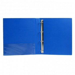 Папка, формат А4, 40 мм "Панорама" на 4-х кольцах, с передним прозрачным карманом, синяя, до 250 листов