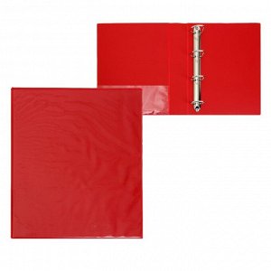 Папка, формат А4, 60 мм "Панорама" на 4-х кольцах, с передним прозрачным карманом, красная, до 400 листов