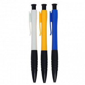 Ручка шариковая автоматическая 0,5 мм, стержень синий, корпус МИКС с резиновым держателем
