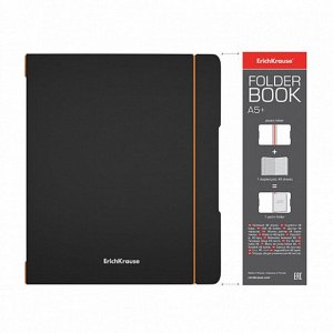 Тетрадь А5, 96 листов в клетку ErichKrause "FolderBook Accent" на резинке, сьемная черная пластиковая обложка, блок офсет, белизна 100%