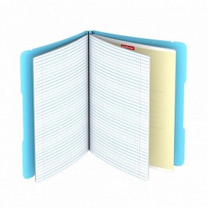 Тетрадь А5+, 96 листов в клетку ErichKrause "FolderBook Pastel" на резинке, сьемная голубая пластиковая обложка, блок офсет, белизна 100%