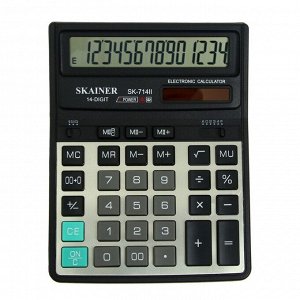 Калькулятор настольный большой 14-разрядный, SKAINER SK-714II, металл, двойное питание, двойная память, 158 x 203.5 x 33 мм, черный