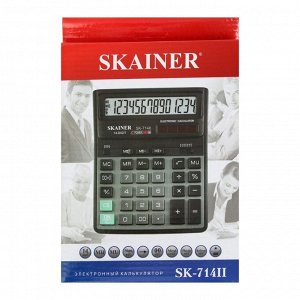 Калькулятор настольный большой 14-разрядный, SKAINER SK-714II, металл, двойное питание, двойная память, 158 x 203.5 x 33 мм, черный