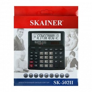 Калькулятор настольный 12-разрядный, SKAINER SK-502II, двойное питание, двойная память, 156 x 157 x 32 мм, черный