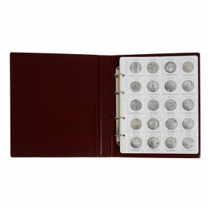 Альбом для монет на кольцах 225 х 265 мм, "Памятные монеты СССР", обложка ПВХ, 4 листа и 4 цветных картонных вставки, бордовый