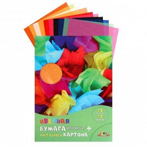 Бумага цветная тишью А4, 10 цветов, 10 листов "Цветное ассорти", обложка мелованный картон, ВД-лак, плотность 25 г/м?