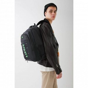 Рюкзак, 2 отдела на молниях, 2 наружных кармана, 2 боковых кармана, цвет чёрный/зелёный