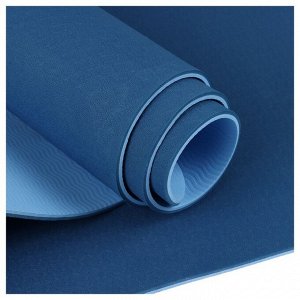 Коврик для йоги 183 ? 61 ? 0,6 см, двухцветный, цвет синий