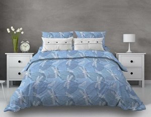 Комплект постельного белья 1,5-спальный, бязь "Комфорт" (Стрекозы, голубой)