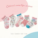 Набор детских летних носков (5 пар), принт &quot;Цветочки&quot;, цвета белый/розовый