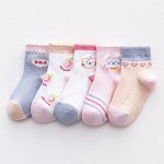 Набор носков для девочки (5 пар), принты котики/сердечки