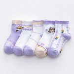 Набор носков для девочки (5 пар), с принтами, цвет белый/сиреневый