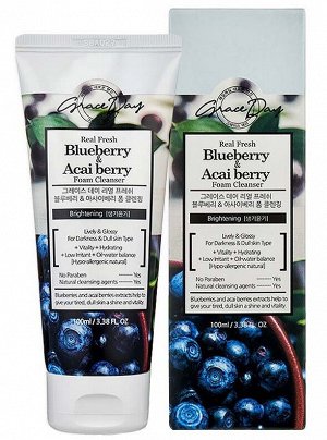 REAL FRESH BLUEBERRY & ACAI BERRY FOAM CLEANSER, Освежающая пенка для умывания с черникой и ягодами асаи 100 мл, Корея