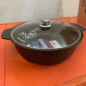 Кастрюля-Жаровня антипригарная литая 3,0л стеклянная крышка Granit ultra original ТМ KUKMARA