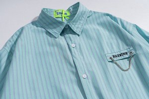 Рубашка унисекс, модель oversize, принт "Полоски", цвет зеленый