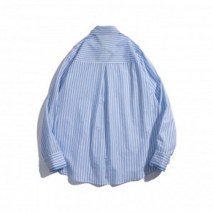 Рубашка унисекс, модель oversize, принт "Полоски", цвет синий