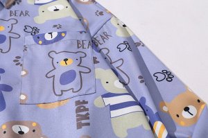Рубашка унисекс, модель oversize, принт "Медведи", цвет синий