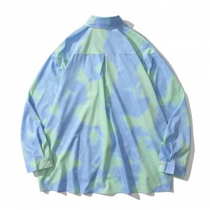Рубашка унисекс, модель oversize, принт "тайдай", цвет голубой/зеленый