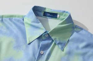 Рубашка унисекс, модель oversize, принт "тайдай", цвет голубой/зеленый