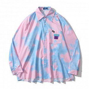 Рубашка унисекс, модель oversize, принт "тайдай", цвет голубой/розовый