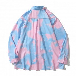 Рубашка унисекс, модель oversize, принт "тайдай", цвет голубой/розовый