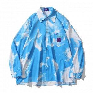 Рубашка унисекс, модель oversize, принт "тайдай", цвет синий