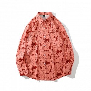 Рубашка унисекс, модель oversize, принт "Утки", цвет оранжево-красный