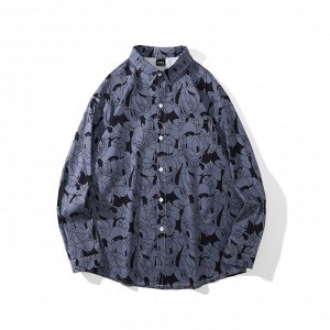 Рубашка унисекс, модель oversize, принт "Утки", цвет темно-синий
