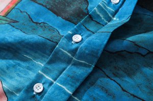 Рубашка унисекс, модель oversize, принт "Лотосы", цвет синий