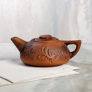 Чайник для заварки "Плоский", декор, красная глина, 1 л