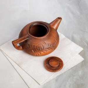 Чайник для заварки "Плоский", декор, красная глина, 1 л