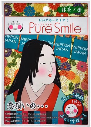 037576 "PURE SMILE" "Art Mask" Концентрированная увлажняющая маска для лица с экстрактом зеленого чая, с коллагеном, гиалуроновой кислотой и витамином Е, с рисунком (японская принцесса), 27 мл 1/240